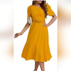 V Neck Ruffle Short Sleeve Ruched A Line Skater Belted Dress Fairycore Romantic